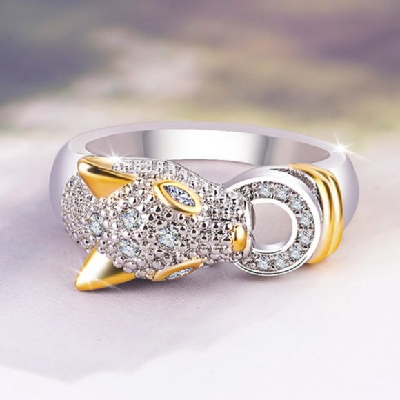 NEW White&Yellow Gold Diamond Panther Cat Ring - Picture 4 of 5